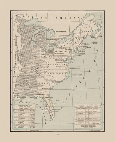 Eastern United States 1791-1845 - Cram 1892 White Modern Wood Framed Art Print with Double Matting by Cram