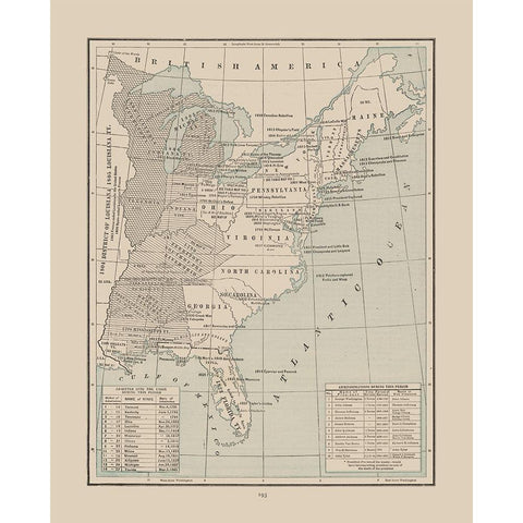 Eastern United States 1791-1845 - Cram 1892 Black Modern Wood Framed Art Print with Double Matting by Cram