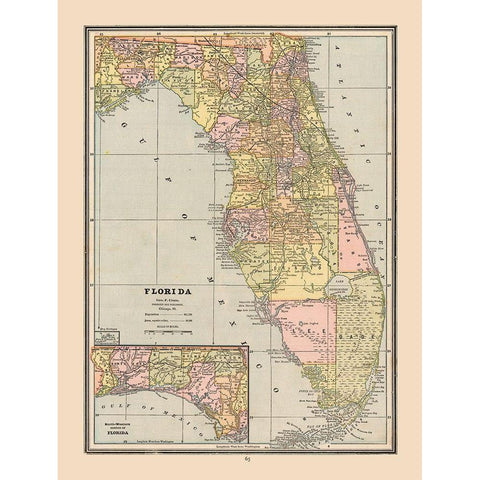 Florida, United States - Cram 1888 Black Modern Wood Framed Art Print with Double Matting by Cram