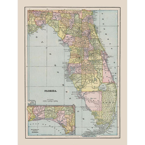 Florida - Cram 1892 Black Modern Wood Framed Art Print with Double Matting by Cram