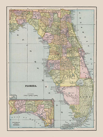 Florida - Cram 1892 White Modern Wood Framed Art Print with Double Matting by Cram