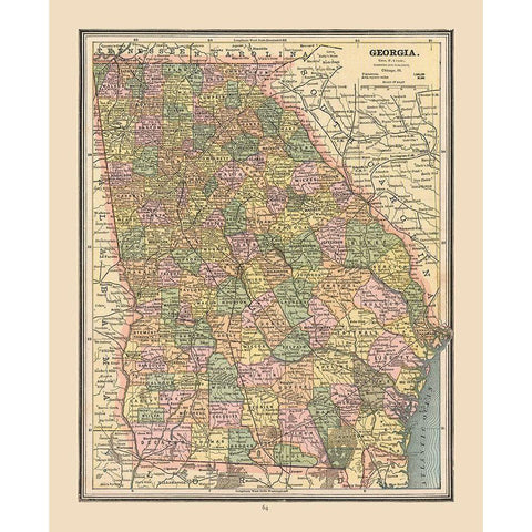 Georgia, United States - Cram 1888 Black Modern Wood Framed Art Print with Double Matting by Cram