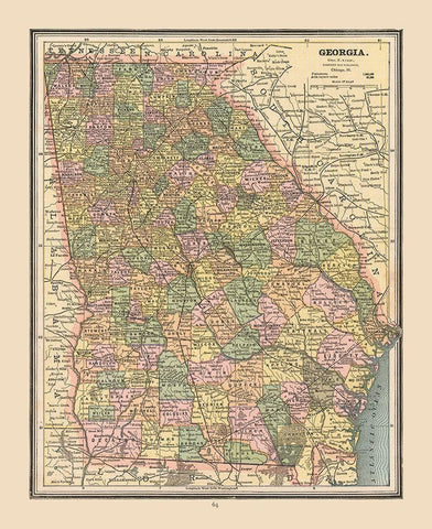 Georgia, United States - Cram 1888 White Modern Wood Framed Art Print with Double Matting by Cram