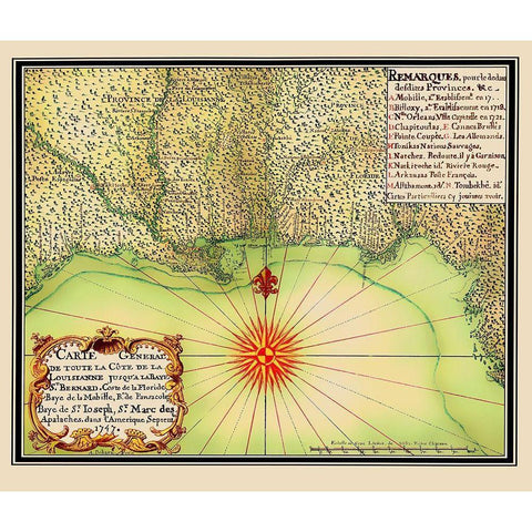 Gulf of Mexico Coast United States - de Batz 1747 Black Modern Wood Framed Art Print with Double Matting by de Batz