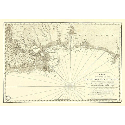 Florida Louisiana Gulf Coast - Sartine 1778 Black Modern Wood Framed Art Print with Double Matting by Sartine