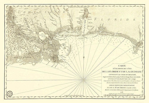 Florida Louisiana Gulf Coast - Sartine 1778 White Modern Wood Framed Art Print with Double Matting by Sartine