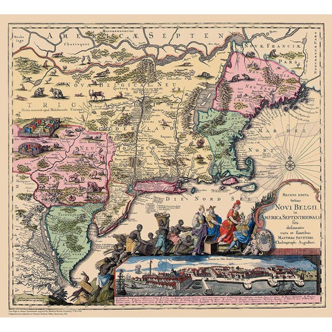 Novi Belgii In America Septentrionali Black Modern Wood Framed Art Print by Seutter