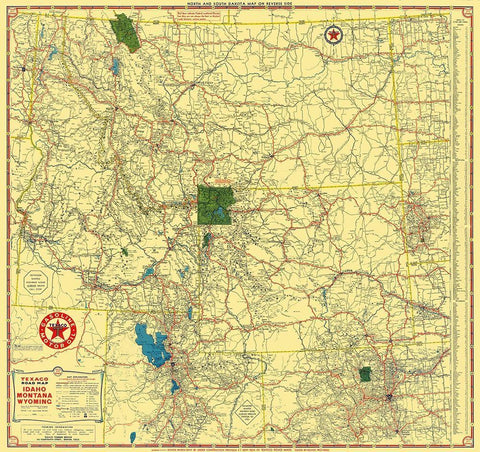 Texaco - Idaho, Montana, Wyoming - Rand McNally Black Ornate Wood Framed Art Print with Double Matting by Rand McNally