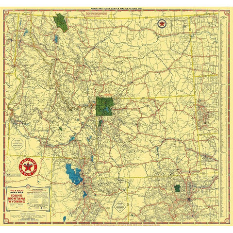 Texaco - Idaho, Montana, Wyoming - Rand McNally Black Modern Wood Framed Art Print by Rand McNally
