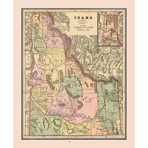 Idaho, United States - Cram 1888 Black Modern Wood Framed Art Print with Double Matting by Cram