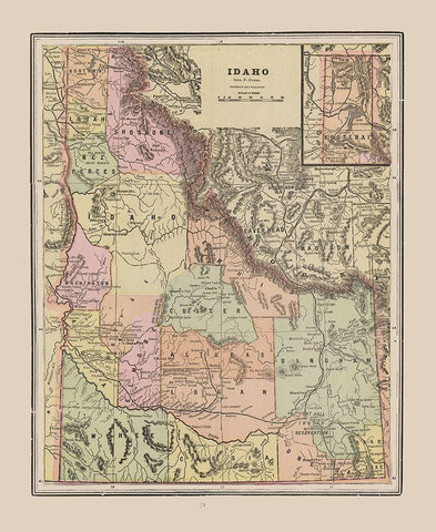 Idaho - Cram 1892 Black Ornate Wood Framed Art Print with Double Matting by Cram