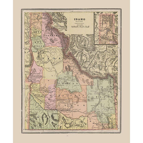 Idaho - Cram 1892 White Modern Wood Framed Art Print by Cram