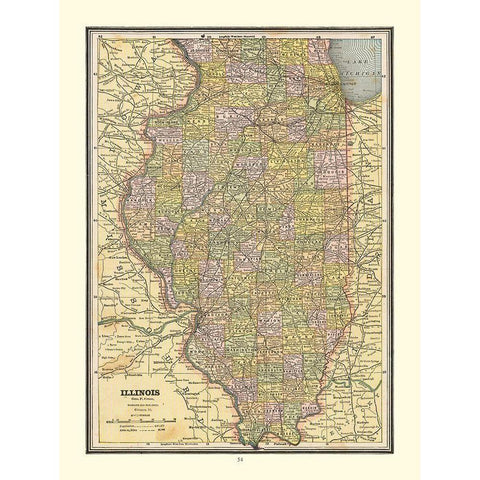 Illinois - Cram 1888 Gold Ornate Wood Framed Art Print with Double Matting by Cram