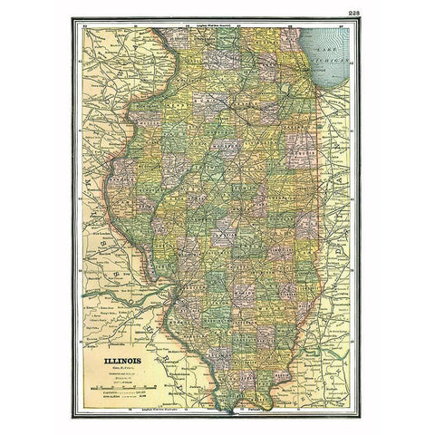 Illinois - Johnson 1888 Black Modern Wood Framed Art Print with Double Matting by Johnson