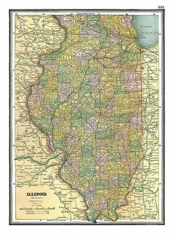 Illinois - Johnson 1888 White Modern Wood Framed Art Print with Double Matting by Johnson