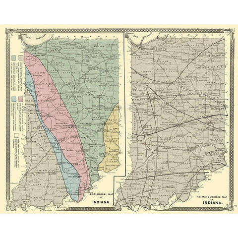 Indiana Geology and Climate - Baskin 1876 Black Modern Wood Framed Art Print with Double Matting by Baskin