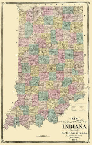 Indiana - Baskin 1876 White Modern Wood Framed Art Print with Double Matting by Baskin