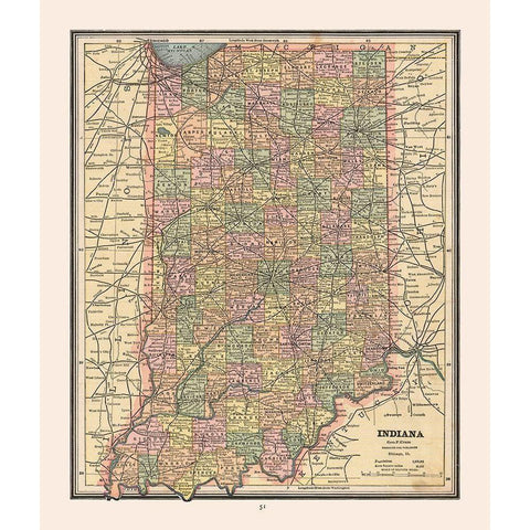 Indiana - Cram 1888 Black Modern Wood Framed Art Print with Double Matting by Cram