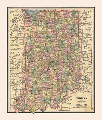 Indiana - Cram 1888 White Modern Wood Framed Art Print with Double Matting by Cram