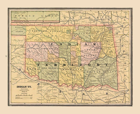 Indian Territory, Oklahoma - Cram 1888 Black Ornate Wood Framed Art Print with Double Matting by Cram