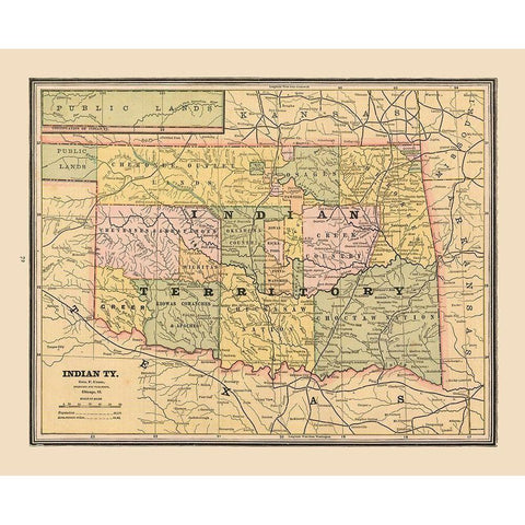 Indian Territory, Oklahoma - Cram 1888 Black Modern Wood Framed Art Print with Double Matting by Cram