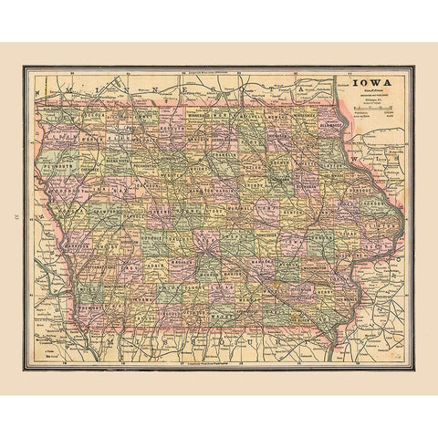 Iowa - Cram 1888 Gold Ornate Wood Framed Art Print with Double Matting by Cram