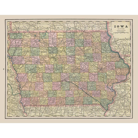 Iowa - Cram 1892 White Modern Wood Framed Art Print by Cram