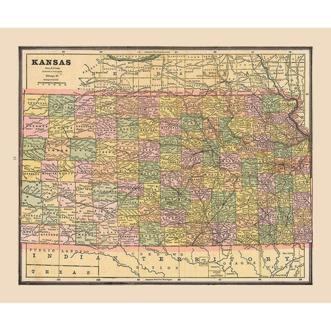 Kansas - Cram 1888 Black Modern Wood Framed Art Print with Double Matting by Cram