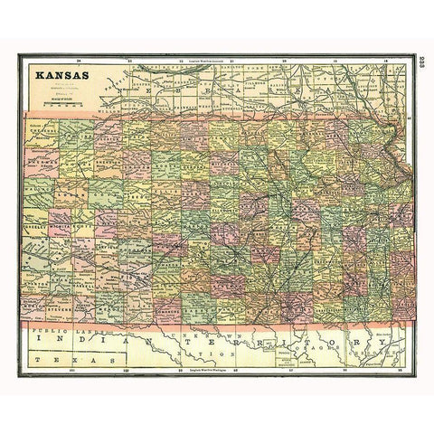 Kansas - Johnson 1888 Black Modern Wood Framed Art Print with Double Matting by Johnson