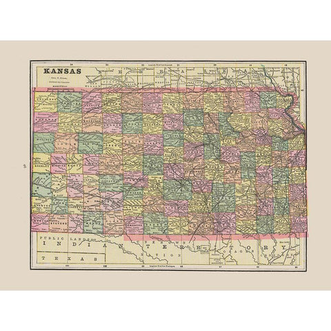 Kansas - Cram 1892 Black Modern Wood Framed Art Print with Double Matting by Cram