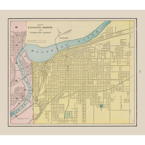 Kansas City  Missouri - Cram 1892 Gold Ornate Wood Framed Art Print with Double Matting by Cram