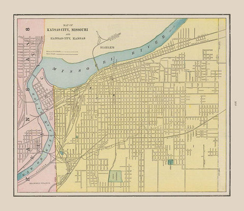 Kansas City  Missouri - Cram 1892 Black Ornate Wood Framed Art Print with Double Matting by Cram