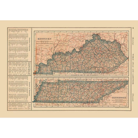 Kentucky - Tennessee - Reynold 1921 Gold Ornate Wood Framed Art Print with Double Matting by Reynold