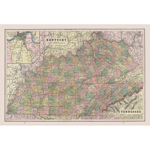 Kentucky - Tennessee - Cram 1892 White Modern Wood Framed Art Print by Cram