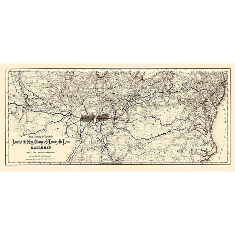 Louisville, New Albany and St Louis Air Line 1872 Black Modern Wood Framed Art Print with Double Matting by Colton