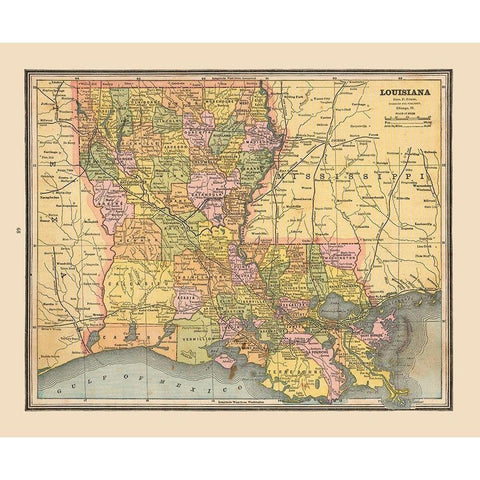 Louisiana, United States - Cram 1888 Black Modern Wood Framed Art Print with Double Matting by Cram