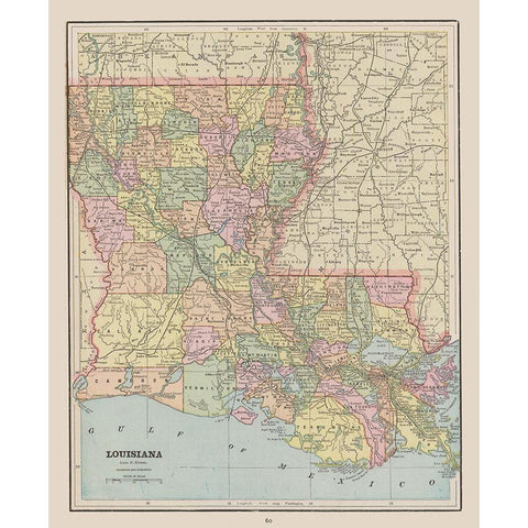 Louisiana - Cram 1892 Black Modern Wood Framed Art Print with Double Matting by Cram