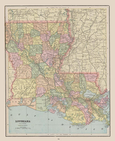 Louisiana - Cram 1892 White Modern Wood Framed Art Print with Double Matting by Cram