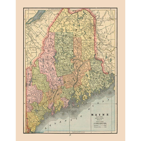 Maine - Cram 1888 White Modern Wood Framed Art Print by Cram