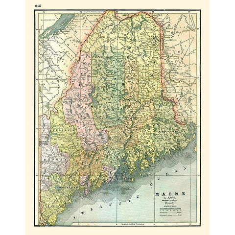 Maine - Johnson 1888 White Modern Wood Framed Art Print by Johnson