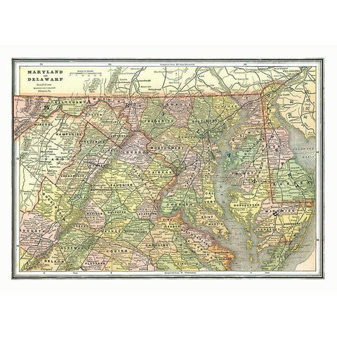 Maryland, Delaware - Johnson 1888 Gold Ornate Wood Framed Art Print with Double Matting by Johnson