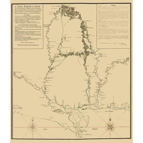 Mississippi to Ft Assumption and Florida 1743 White Modern Wood Framed Art Print by Demarigny