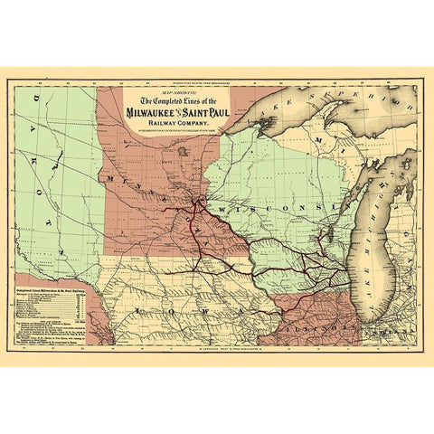 Milwaukee and Saint Paul Railway - Colton 1872 Black Modern Wood Framed Art Print with Double Matting by Colton