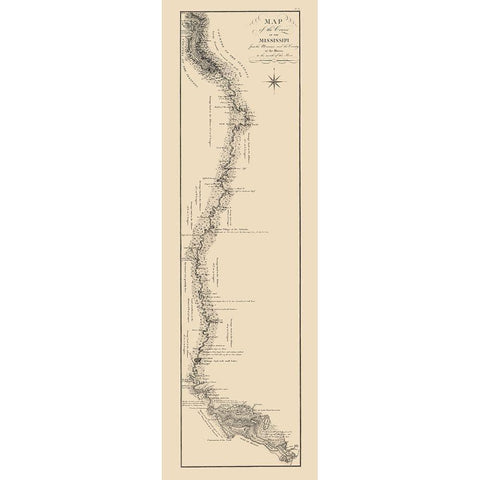 Mississippi River, Missouri River to Mouth 1796 White Modern Wood Framed Art Print by Collot
