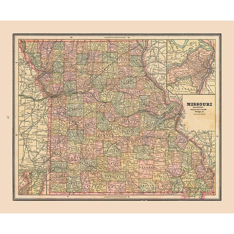 Missouri - Cram 1888 Black Modern Wood Framed Art Print with Double Matting by Cram