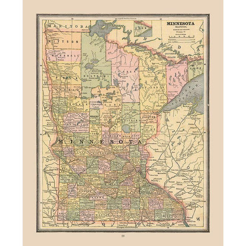 Minnesota, United States - Cram 1888 White Modern Wood Framed Art Print by Cram