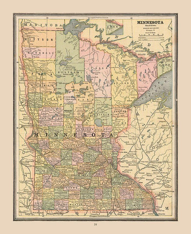 Minnesota, United States - Cram 1888 Black Ornate Wood Framed Art Print with Double Matting by Cram