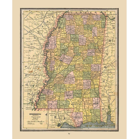 Mississippi, United States - Cram 1888 Black Modern Wood Framed Art Print with Double Matting by Cram