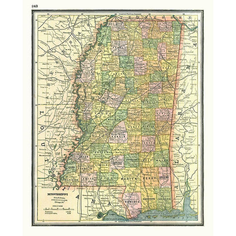 Mississippi - Johnson 1888 Gold Ornate Wood Framed Art Print with Double Matting by Johnson