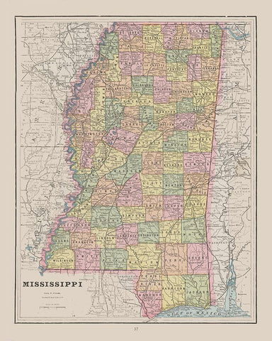 Mississippi - Cram 1892 White Modern Wood Framed Art Print with Double Matting by Cram